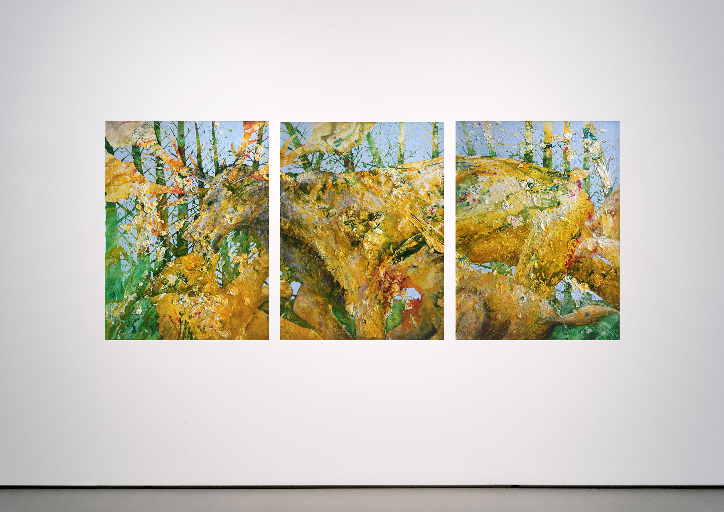 André Künkel Untitled (Paradeisos 53), 120 cm x 270 cm (je 120 cm x 90 cm), Mischtechnik auf Holz, 2016 Preview