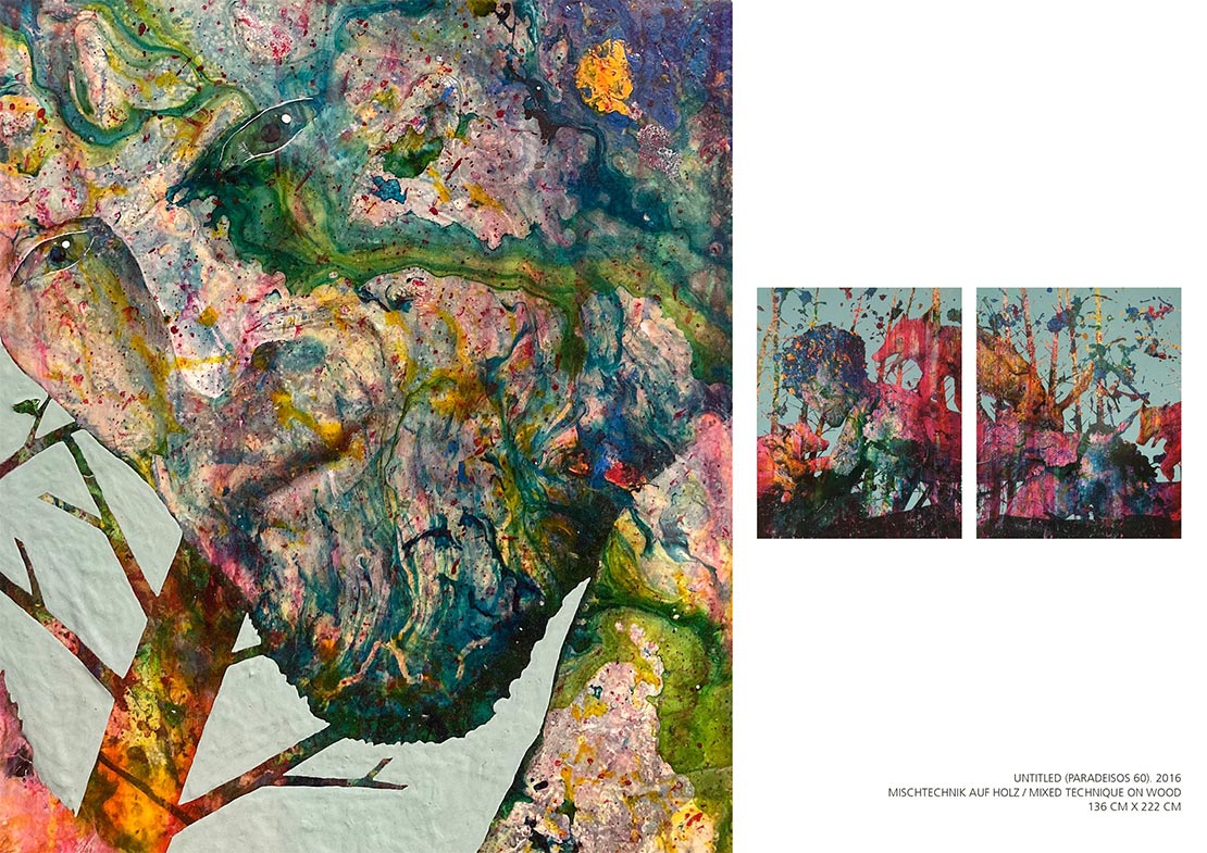 André Künkel Untitled (Paradeisos 60), 136 cm x 222 cm (each 136 cm x 111 cm), Mischtechnik auf Holz, 2016 Preview