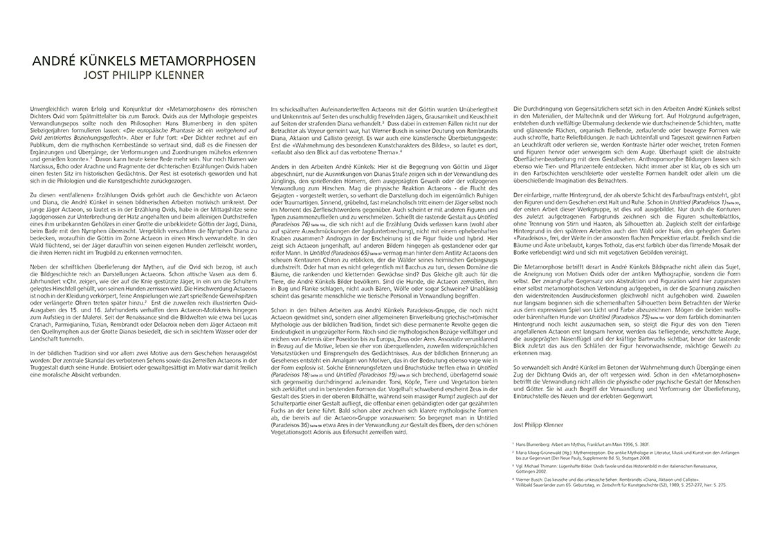 Textausschnitt des Katalogs: André Künkel 2012-2019 - André Künkels Metamotphosen, von Jost Philipp Klenner